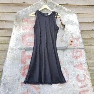 Vintage 90s BLACK Satin & Fishnet Cocktail Dress